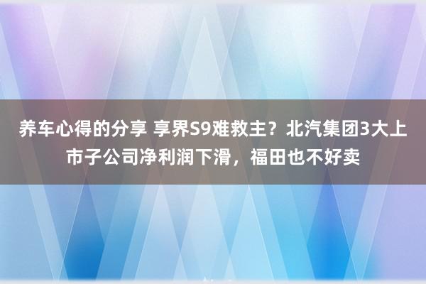 养车心得的分享 享界S9难救主？北汽集团3大上市子公司净利润下滑，福田也不好卖