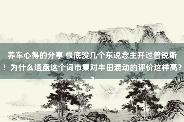 养车心得的分享 根底没几个东说念主开过普锐斯！为什么通盘这个词市集对丰田混动的评价这样高？