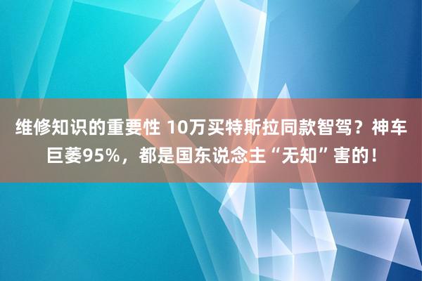 维修知识的重要性 10万买特斯拉同款智驾？神车巨萎95%，都是国东说念主“无知”害的！