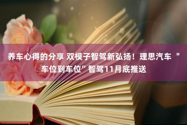 养车心得的分享 双模子智驾新弘扬！理思汽车 ＂车位到车位”智驾11月底推送