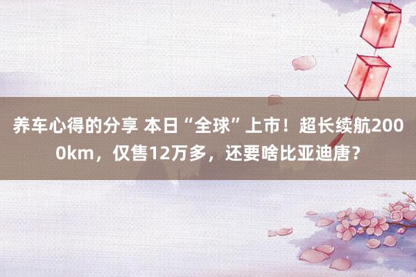 养车心得的分享 本日“全球”上市！超长续航2000km，仅售12万多，还要啥比亚迪唐？