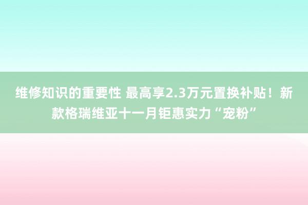 维修知识的重要性 最高享2.3万元置换补贴！新款格瑞维亚十一月钜惠实力“宠粉”