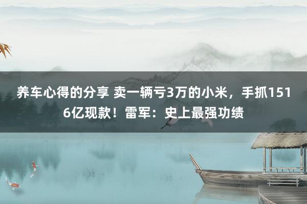 养车心得的分享 卖一辆亏3万的小米，手抓1516亿现款！雷军：史上最强功绩