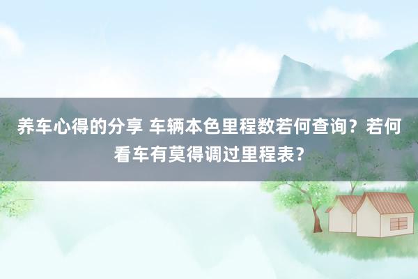 养车心得的分享 车辆本色里程数若何查询？若何看车有莫得调过里程表？