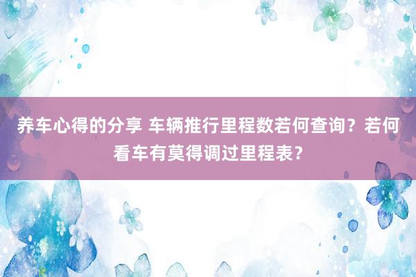 养车心得的分享 车辆推行里程数若何查询？若何看车有莫得调过里程表？