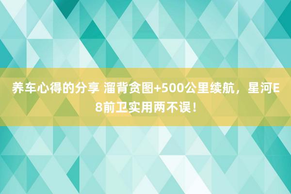 养车心得的分享 溜背贪图+500公里续航，星河E8前卫实用两不误！