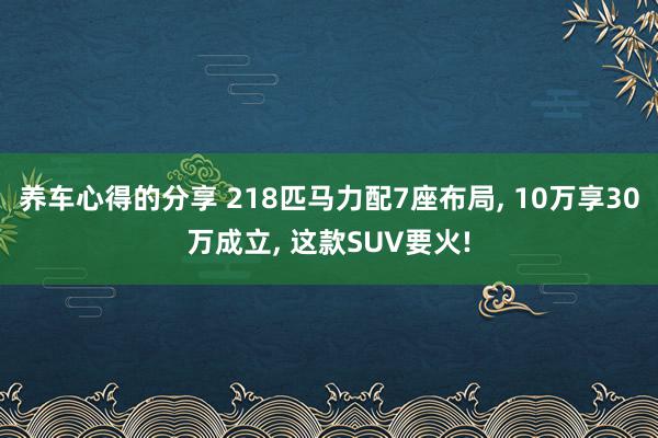 养车心得的分享 218匹马力配7座布局, 10万享30万成立, 这款SUV要火!