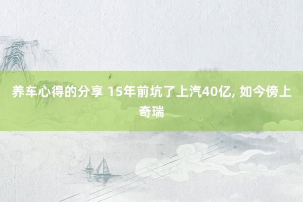 养车心得的分享 15年前坑了上汽40亿, 如今傍上奇瑞