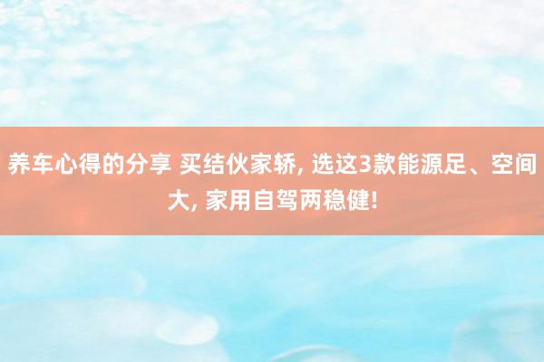 养车心得的分享 买结伙家轿, 选这3款能源足、空间大, 家用自驾两稳健!