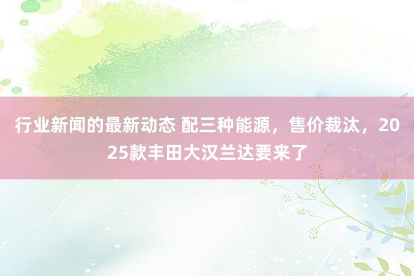 行业新闻的最新动态 配三种能源，售价裁汰，2025款丰田大汉兰达要来了