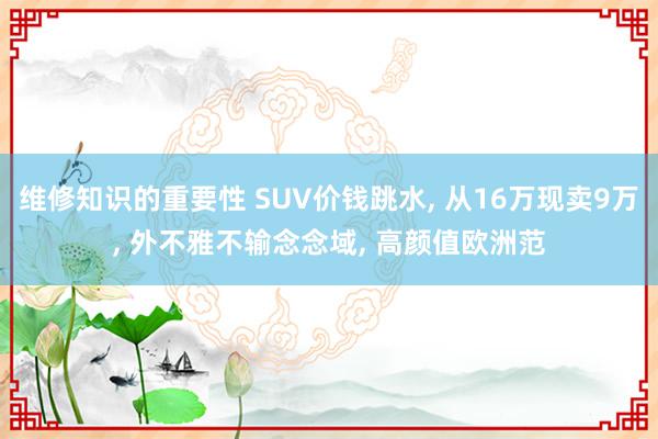 维修知识的重要性 SUV价钱跳水, 从16万现卖9万, 外不雅不输念念域, 高颜值欧洲范