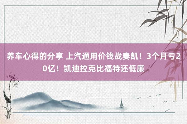 养车心得的分享 上汽通用价钱战奏凯！3个月亏20亿！凯迪拉克比福特还低廉