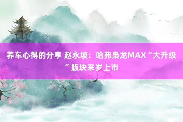 养车心得的分享 赵永坡：哈弗枭龙MAX“大升级”版块来岁上市