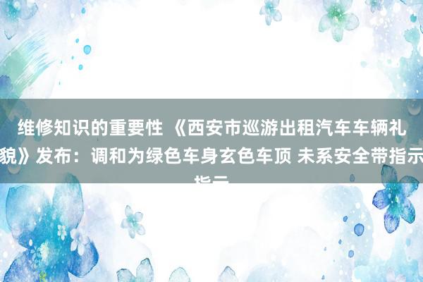 维修知识的重要性 《西安市巡游出租汽车车辆礼貌》发布：调和为绿色车身玄色车顶 未系安全带指示